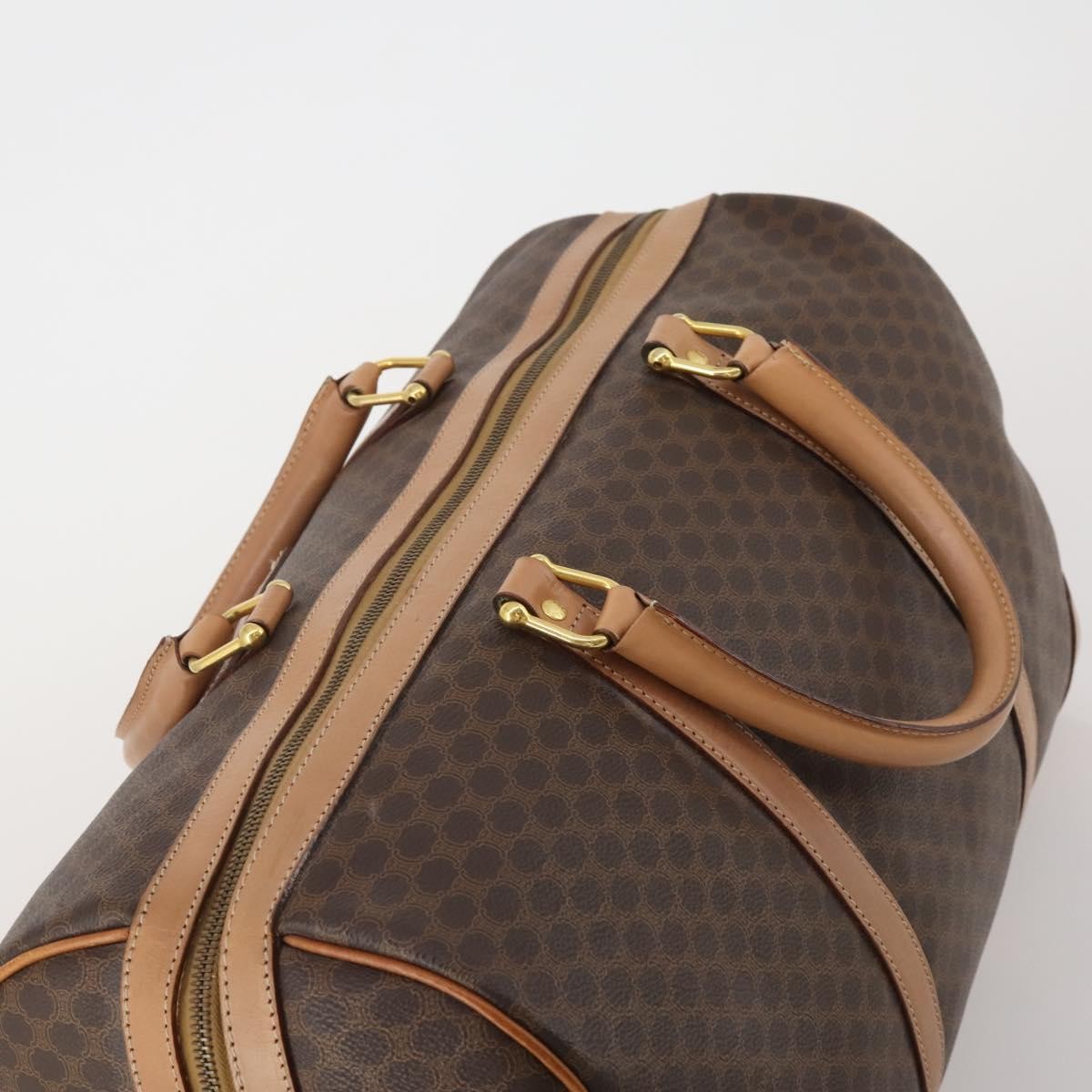 Celine Vintage Duffle Canvas And Leather Brown Canvas Travel Bag Bag (Pre-Owned)