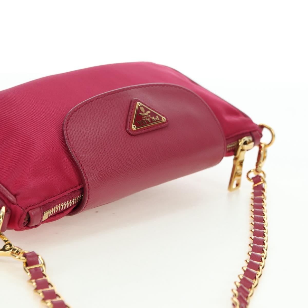 Prada Chain Tessuto And Saffiano Leather Pink Nylon Shoulder Bag Bag (Pre-Owned)
