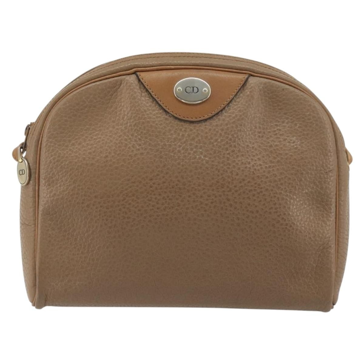 Christian Dior Vintage Cd Logo Leather Beige Leather Shoulder Bag Bag (Pre-Owned)