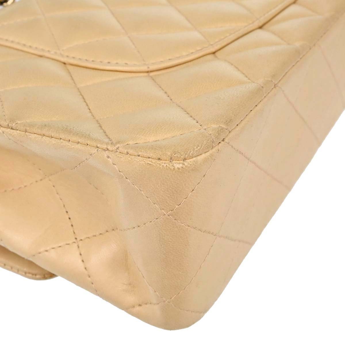 Chanel Classic Double Flap Quilted Lambskin Beige Leather Shoulder Bag Bag (Pre-Owned)