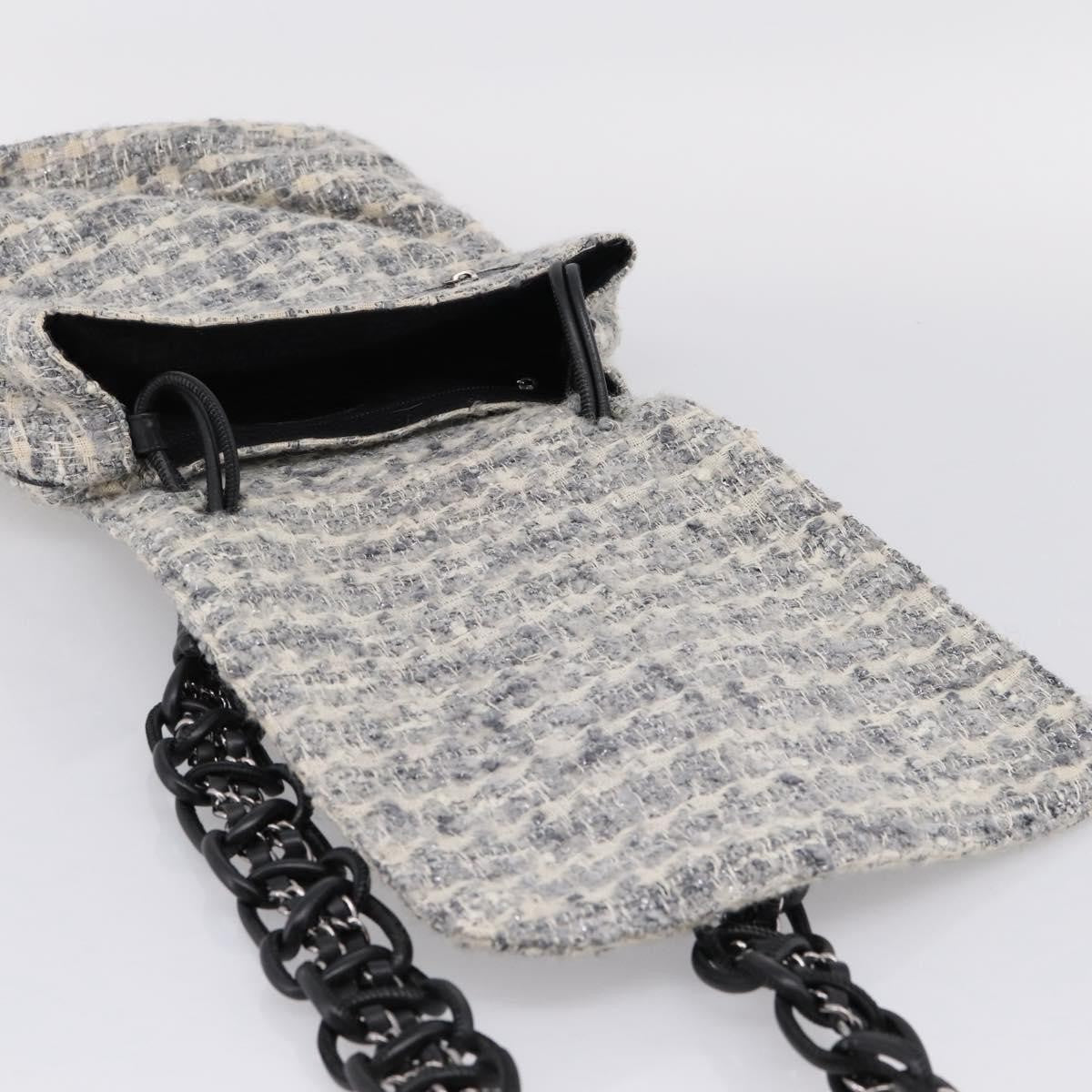 Chanel Camellia Messenger Tweed Gray Canvas Shoulder Bag Bag (Pre-Owned)