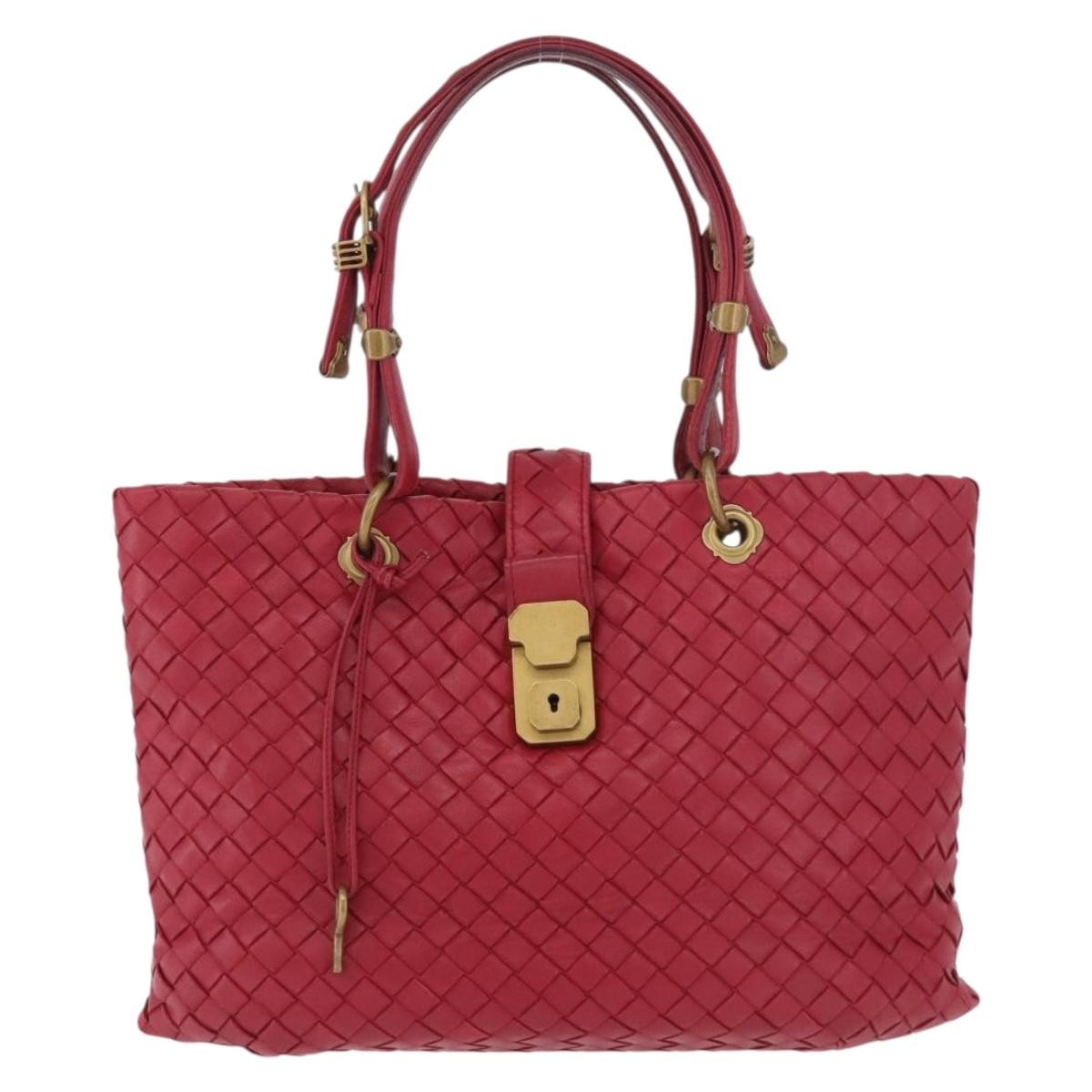 Bottega Veneta Capri Intrecciato Nappa Red Leather Tote Bag Bag (Pre-Owned)