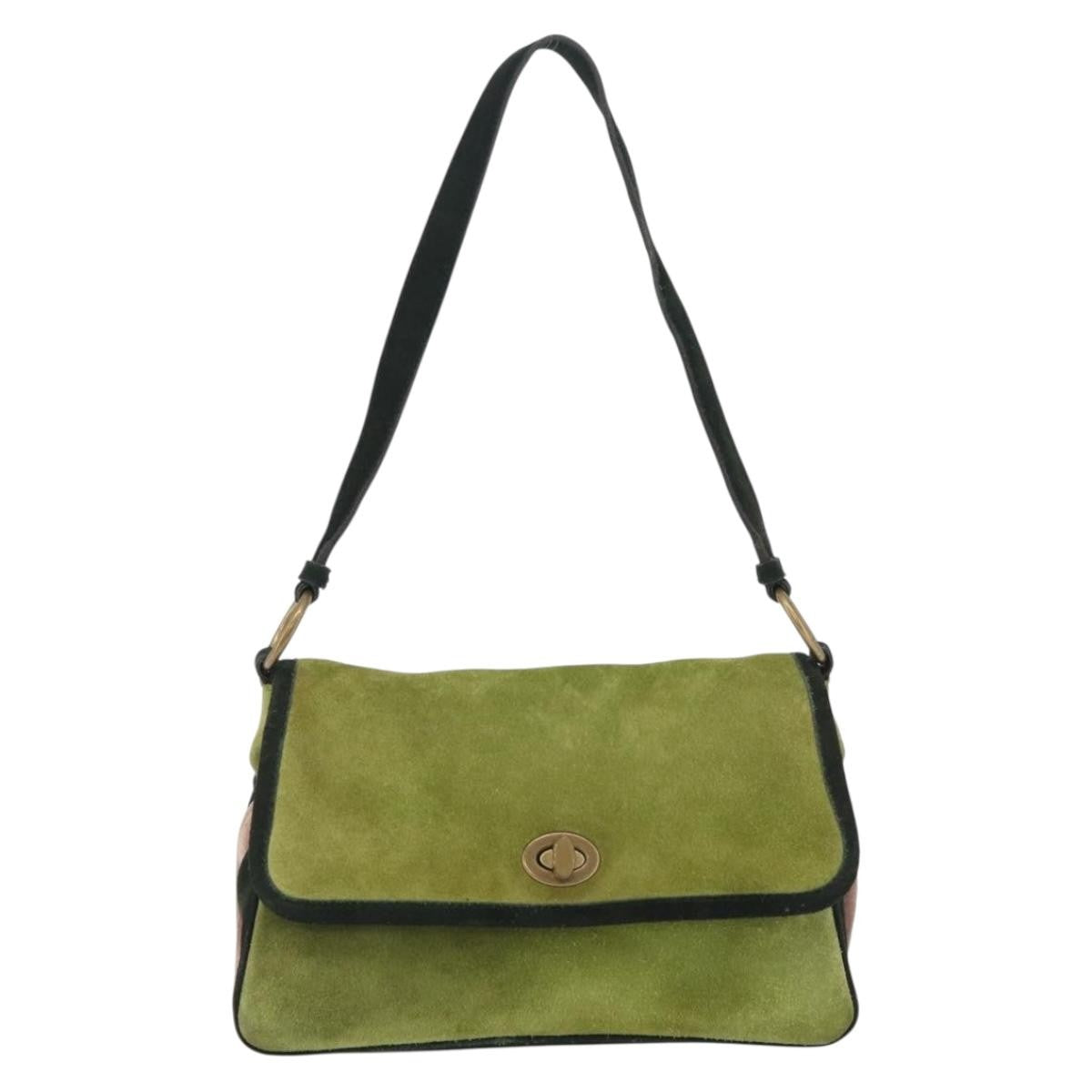 Miu Miu Vintage Flap Bag Suede Green Suede Handbag (Pre-Owned)