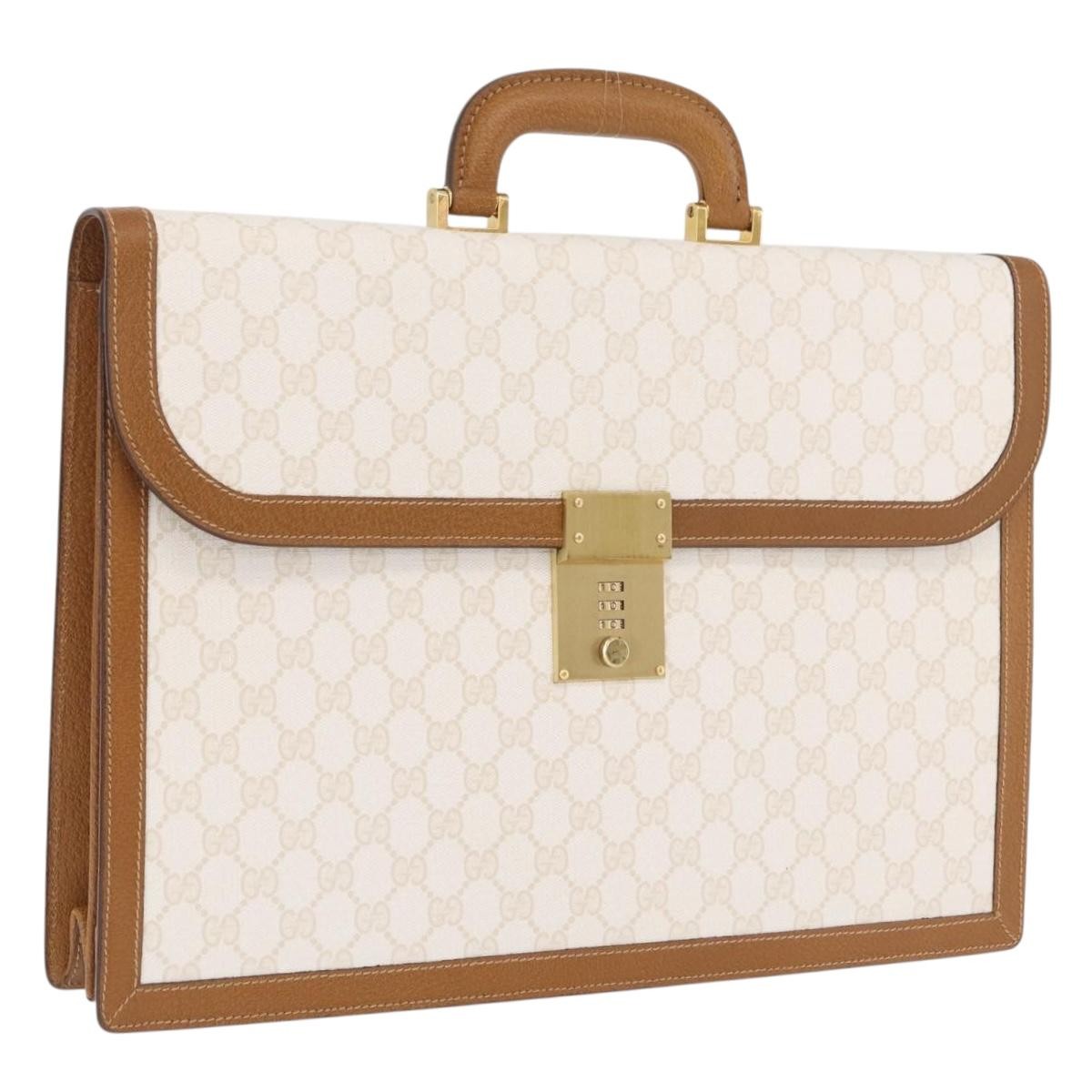 Gucci Business Gg Canvas With Leather Beige Canvas Handbag (Pre-Owned)