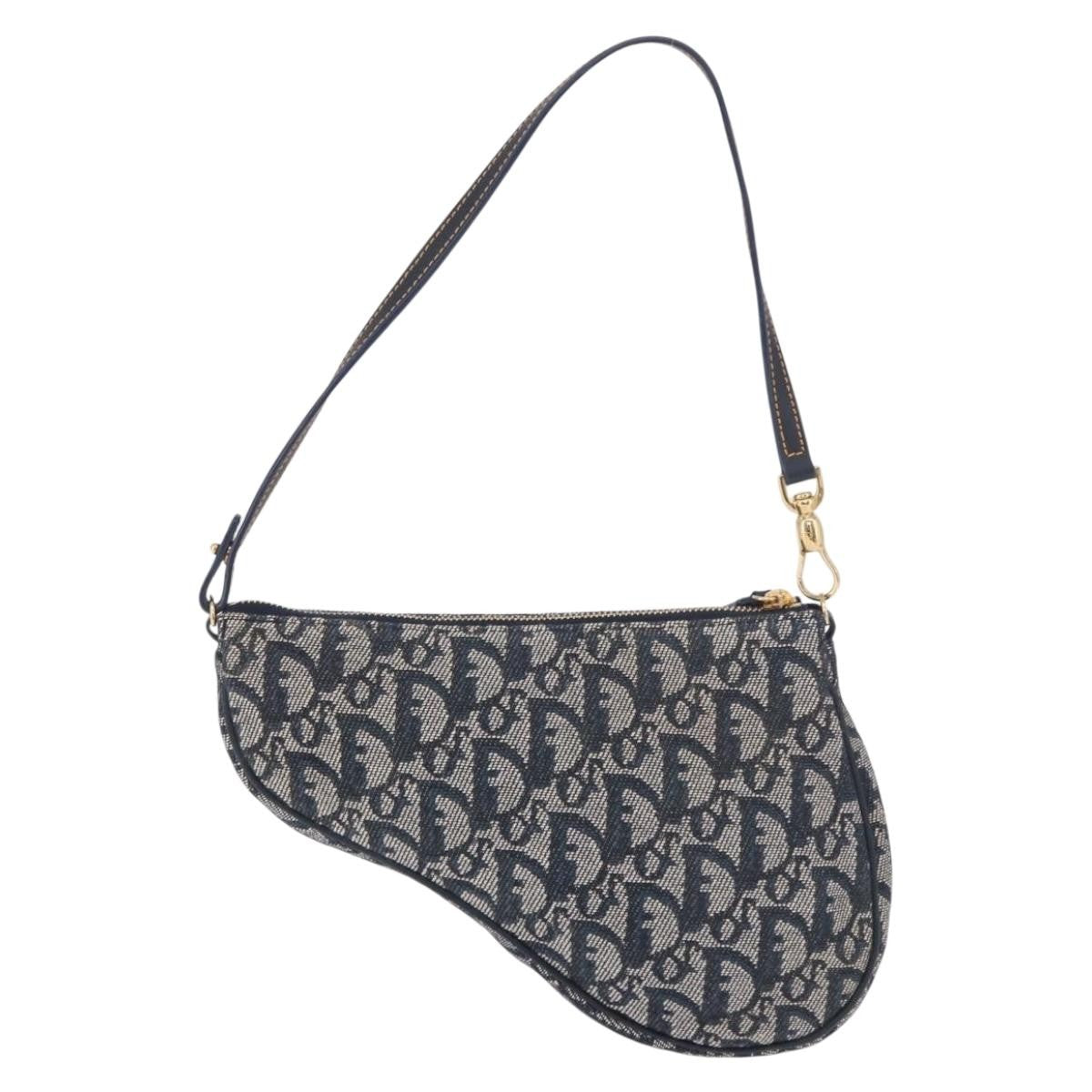 Christian Dior Vintage Saddle Bag Canvas Navy Canvas Clutche & Pouche Bag (Pre-Owned)