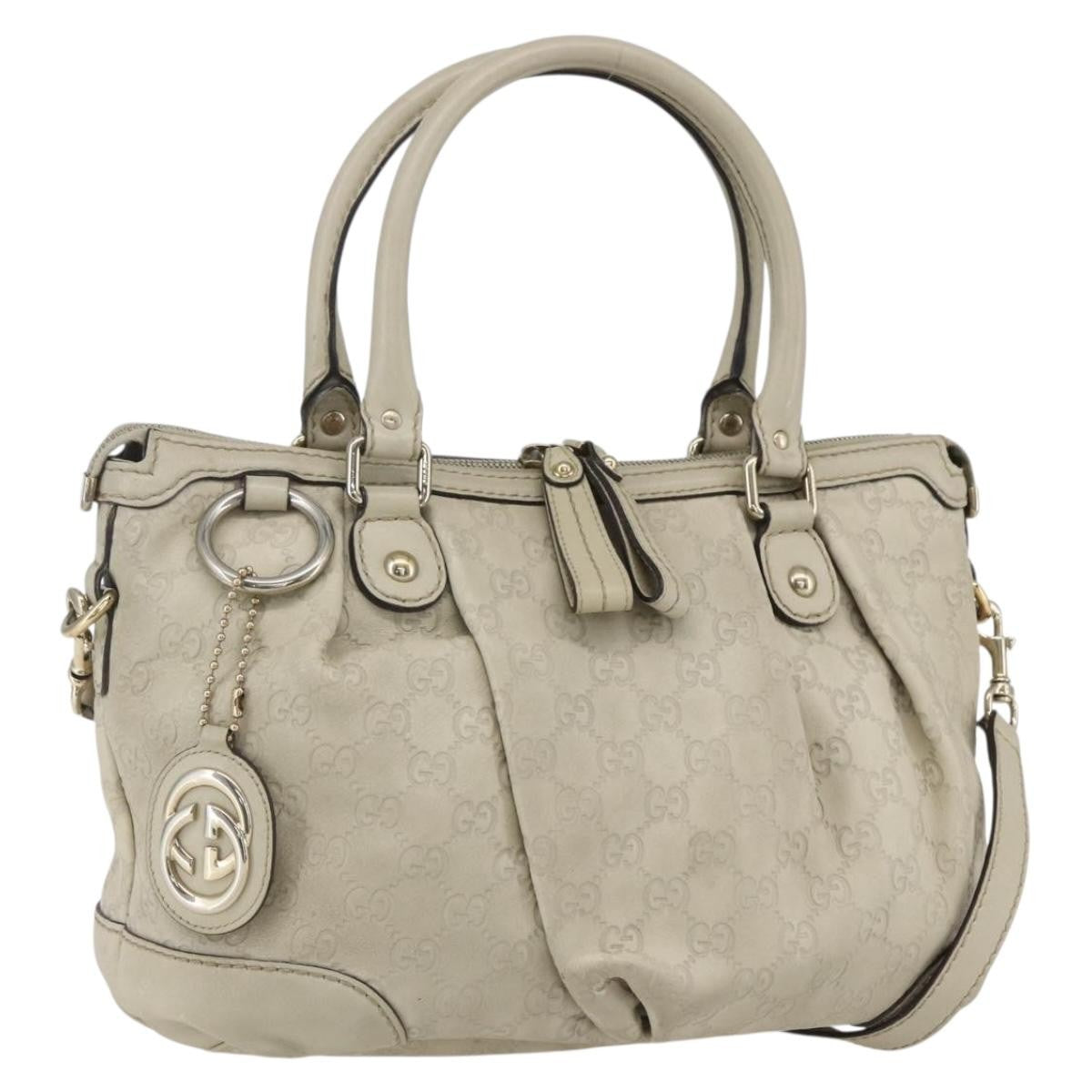 Gucci Sukey Top Handle Satchel Guccissima Leather Ecru Leather Handbag (Pre-Owned)