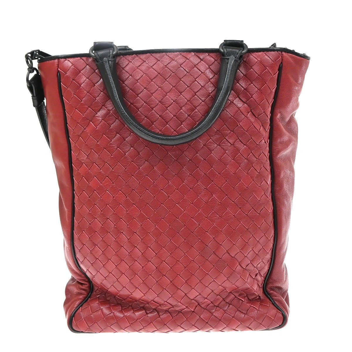 Bottega Veneta Convertible Open Tote Intrecciato Nappa Red Leather Tote Bag Bag (Pre-Owned)