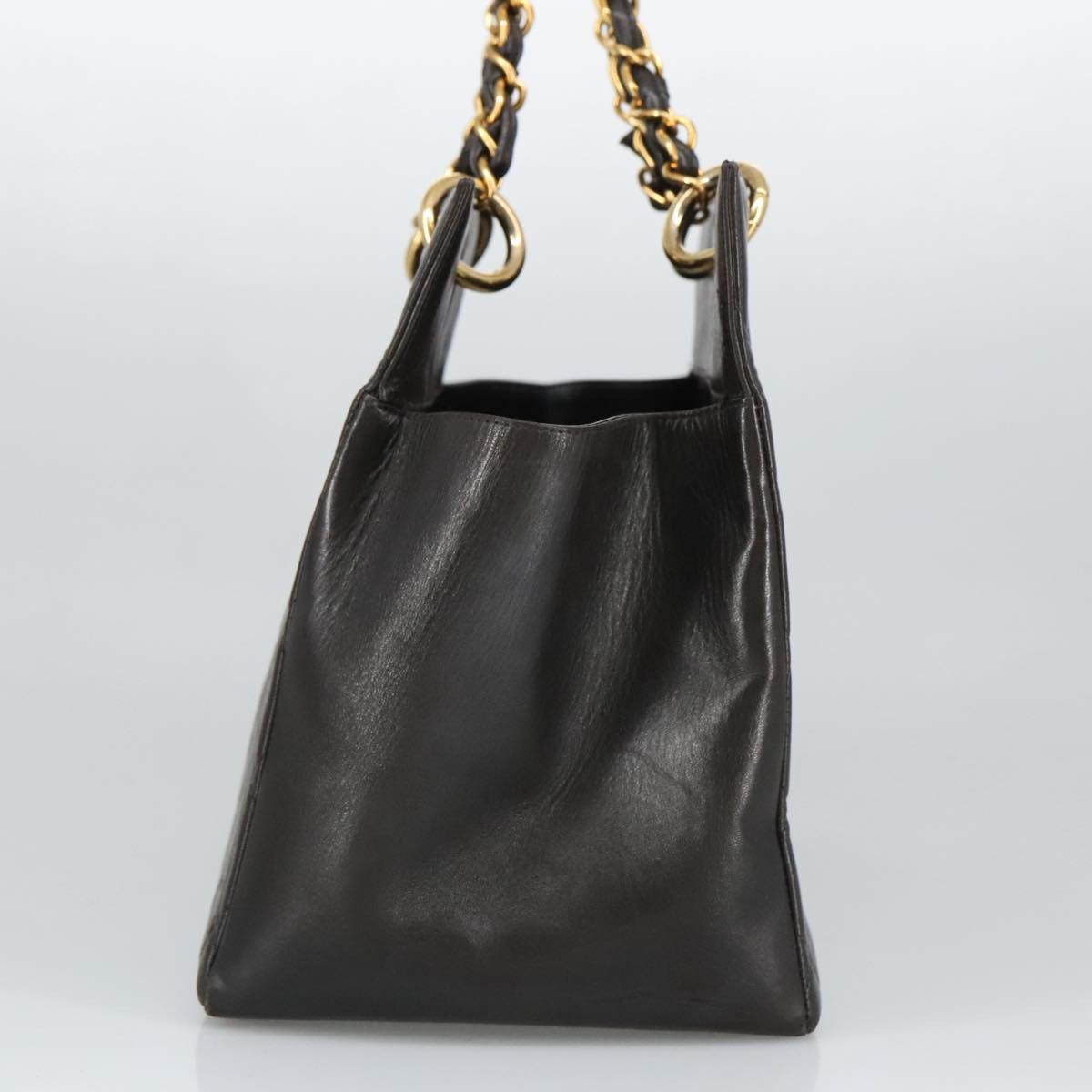 Chanel Vintage Grand Shopping Tote Quilted Lambskin Black Leather Tote Bag Bag (Pre-Owned)