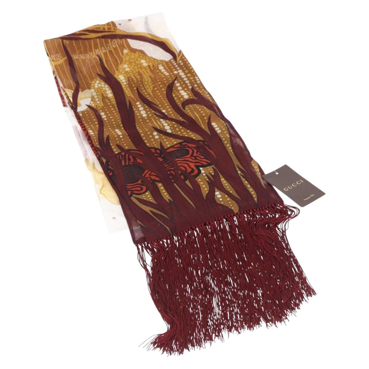 Gucci Printed Silk Fringed Scarf Silk Burgundy Silk Scarve & Shawl Accessory (Pre-Owned)