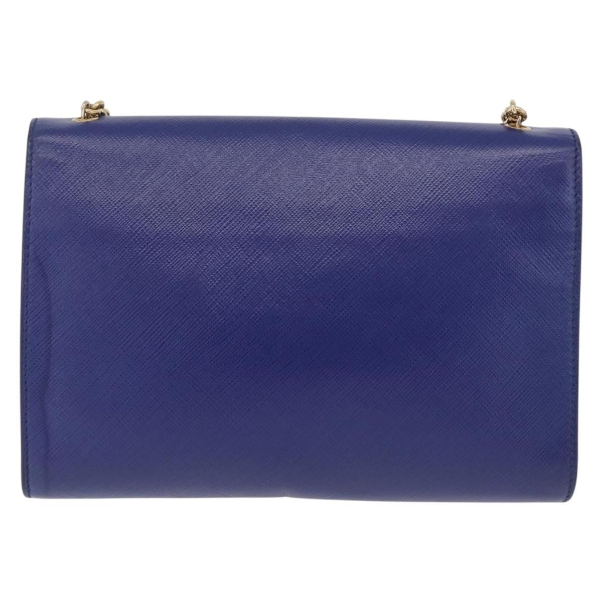 Salvatore Ferragamo Vala Chain Leather Blue Leather Shoulder Bag Bag (Pre-Owned)