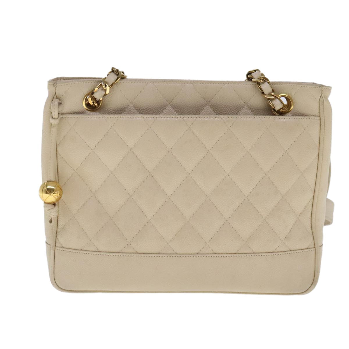 Chanel Vintage Slit Pocket Quilted Caviar Beige Leather Shoulder Bag Bag (Pre-Owned)