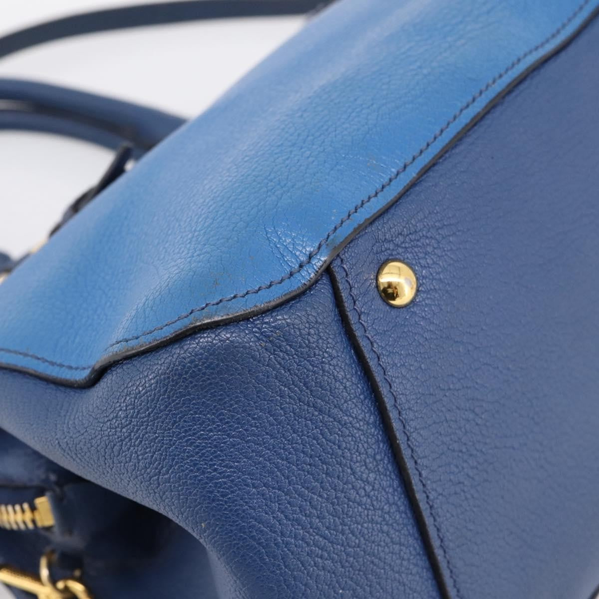 Miu Miu Madras Bowler Leather Blue Leather Handbag (Pre-Owned)
