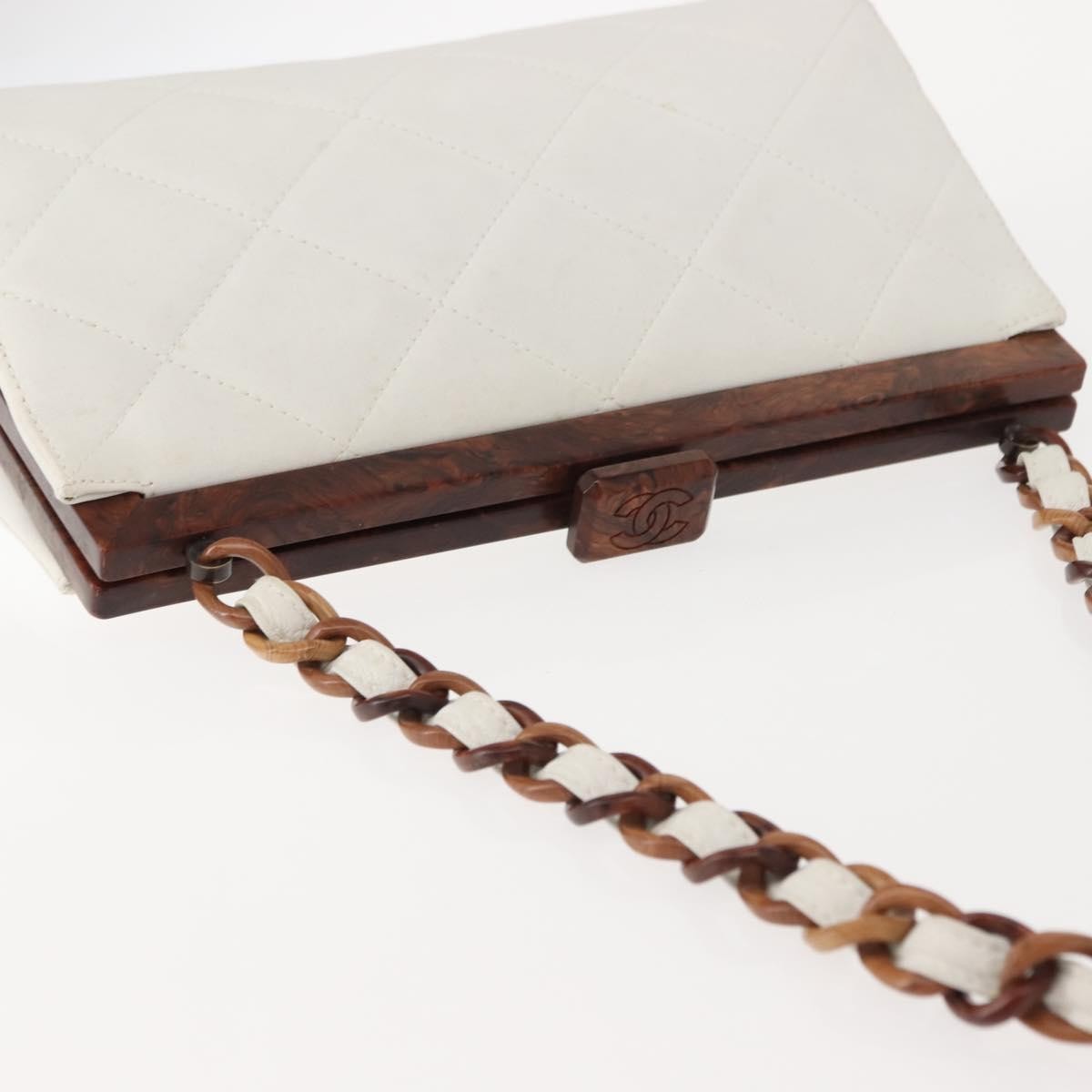 Chanel Resin Chain Clutch Bag Quilted Leather & Tortoise-Shell Motif Resin White Leather Clutche & Pouche Bag (Pre-Owned)