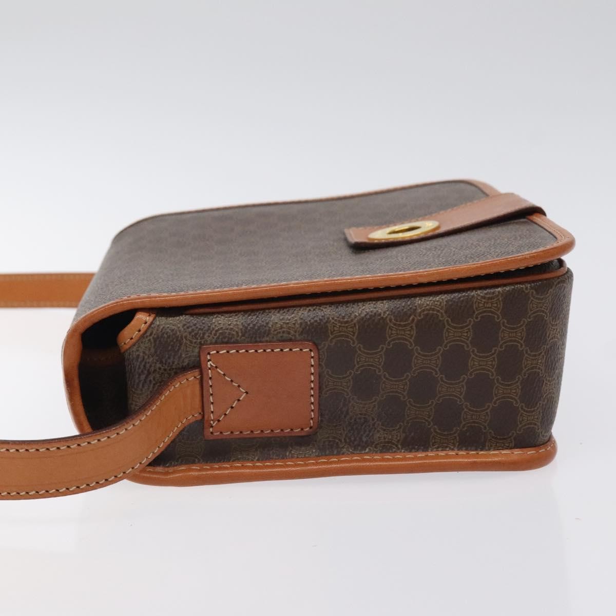 Celine Vintage Macadam Circle Logo Canvas And Leather Brown Canvas Shoulder Bag Bag (Pre-Owned)
