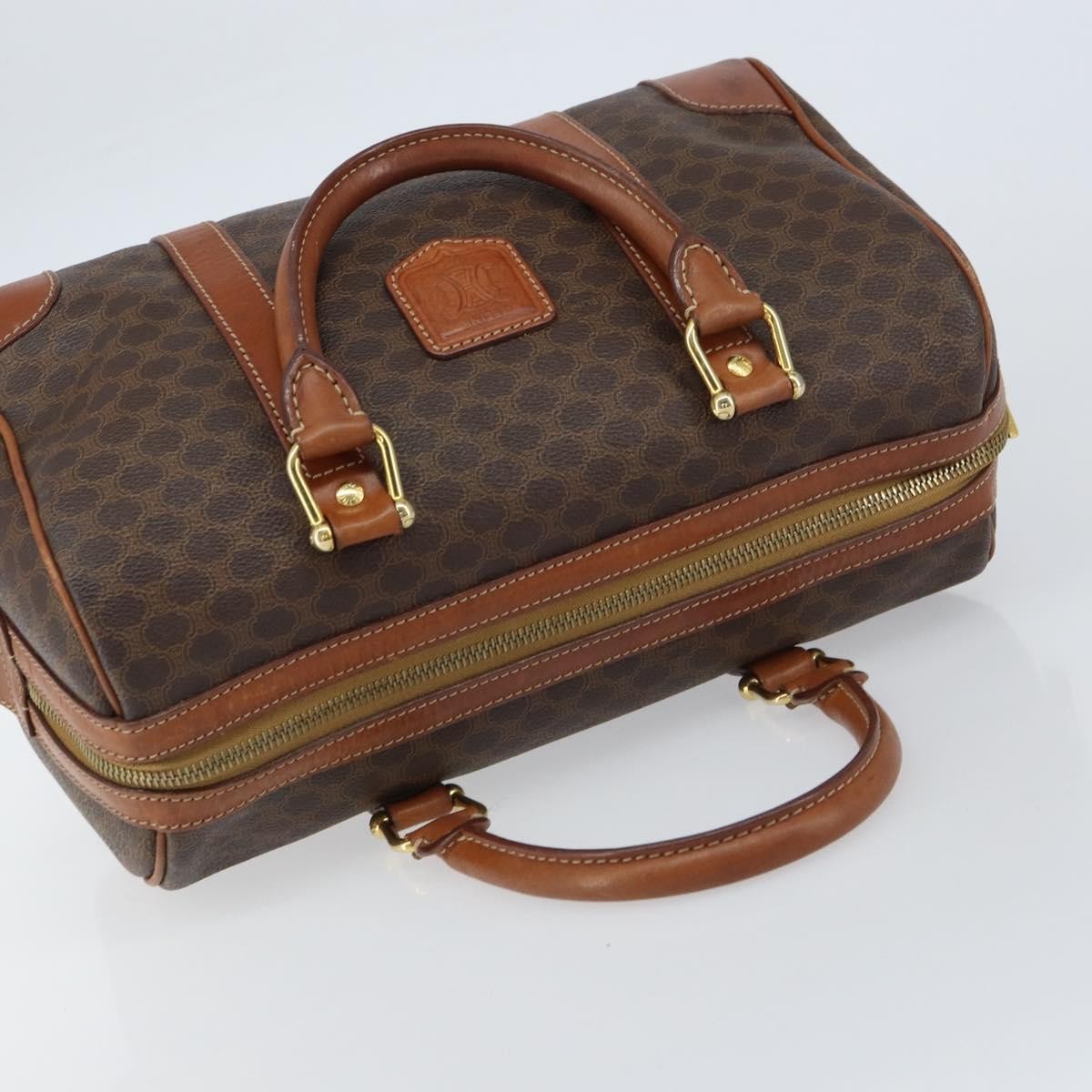 Celine Vintage Macadam Boston Canvas Brown Canvas Handbag (Pre-Owned)
