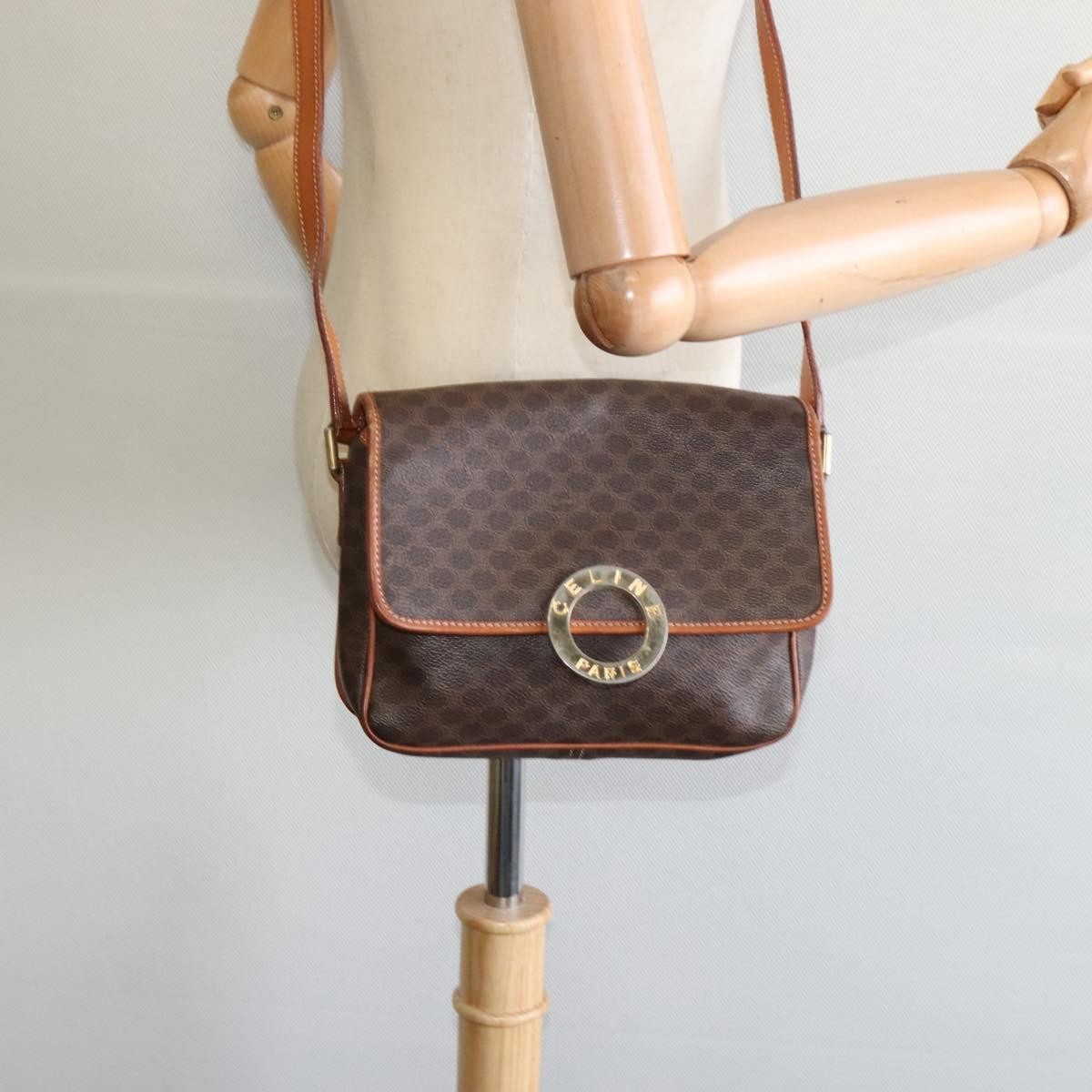 Celine Vintage Macadam Circle Logo Canvas And Leather Brown Canvas Shoulder Bag Bag (Pre-Owned)