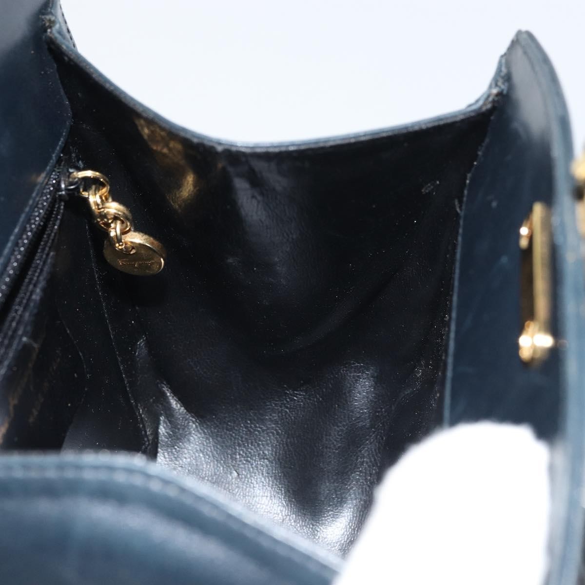 Salvatore Ferragamo Gancini Leather Navy Leather Shoulder Bag Bag (Pre-Owned)