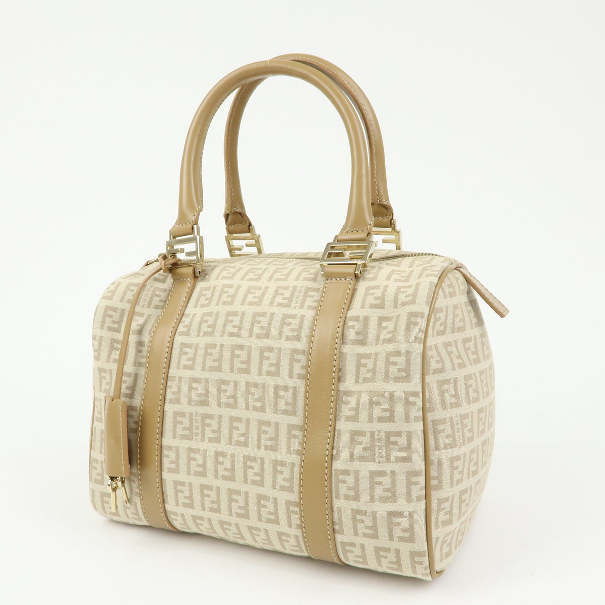 Fendi Boston Zucchino Coated Canvas Beige Canvas Handbag (Pre-Owned)
