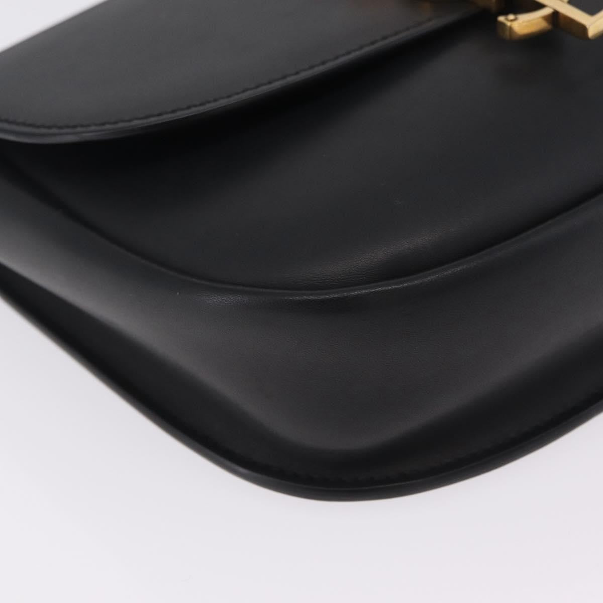 Saint Laurent Kaia Leather With Brogue Detail Black Leather Shoulder Bag Bag (Pre-Owned)