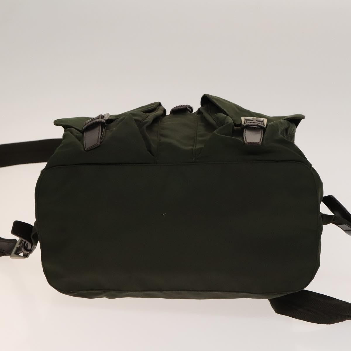 Prada Vela Double Front Pocket Tessuto With Saffiano Leather Khaki Nylon Backpack Bag (Pre-Owned)