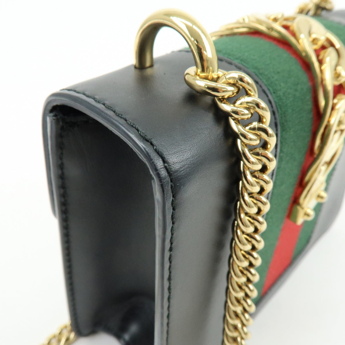 Gucci Sylvie Chain Leather Black Leather Shoulder Bag Bag (Pre-Owned)
