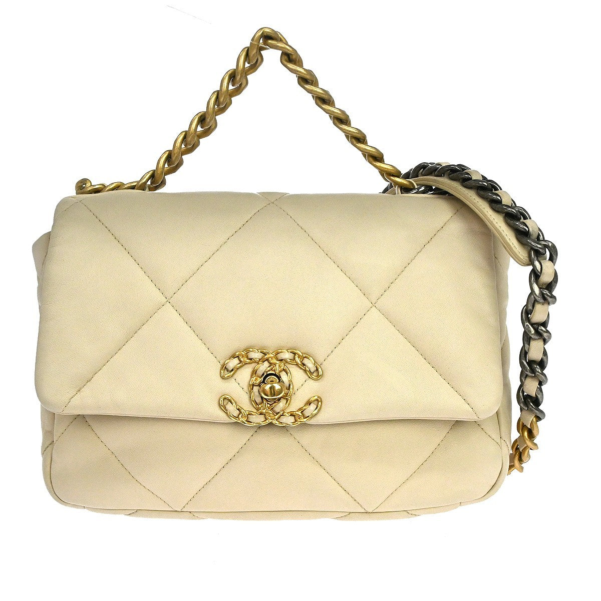Chanel 19 Flap Quilted Leather Beige Leather Handbag (Pre-Owned)