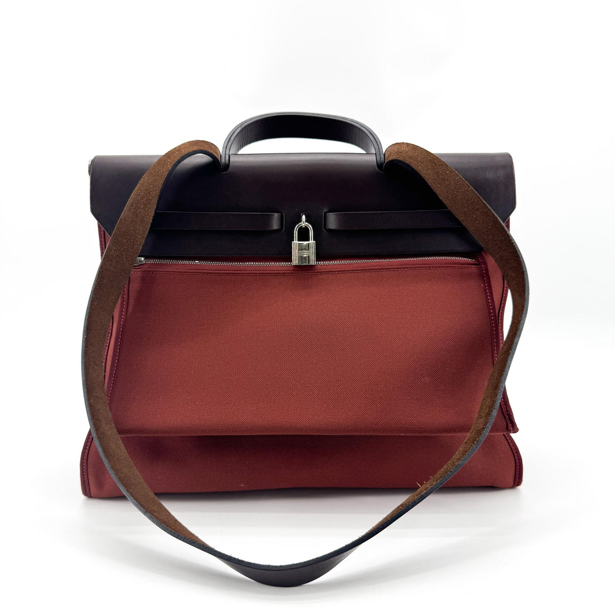 Hermes Herbag Zip Leather And Toile Brown Canvas Handbag (Pre-Owned)