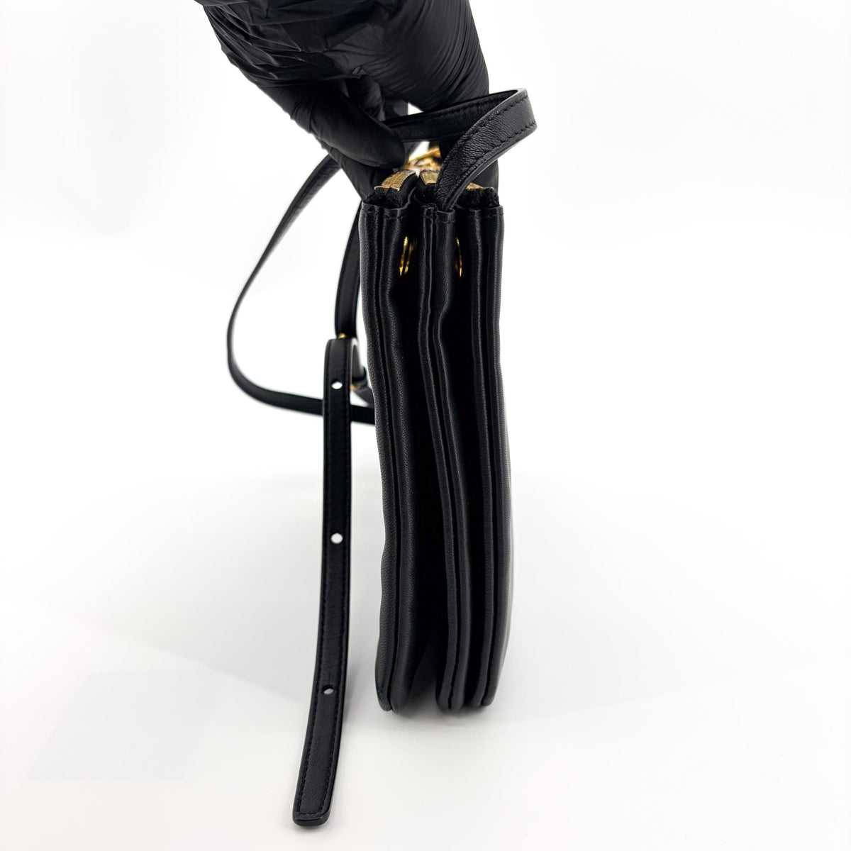Celine Trio Leather Black Leather Crossbody Bag Bag (Pre-Owned)
