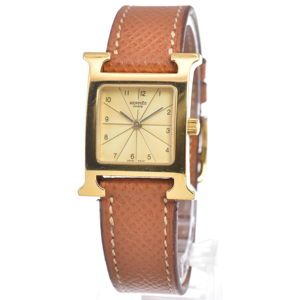 Hermes Heure H Quartz Plated Metal And Leather Watch (Pre-Owned)