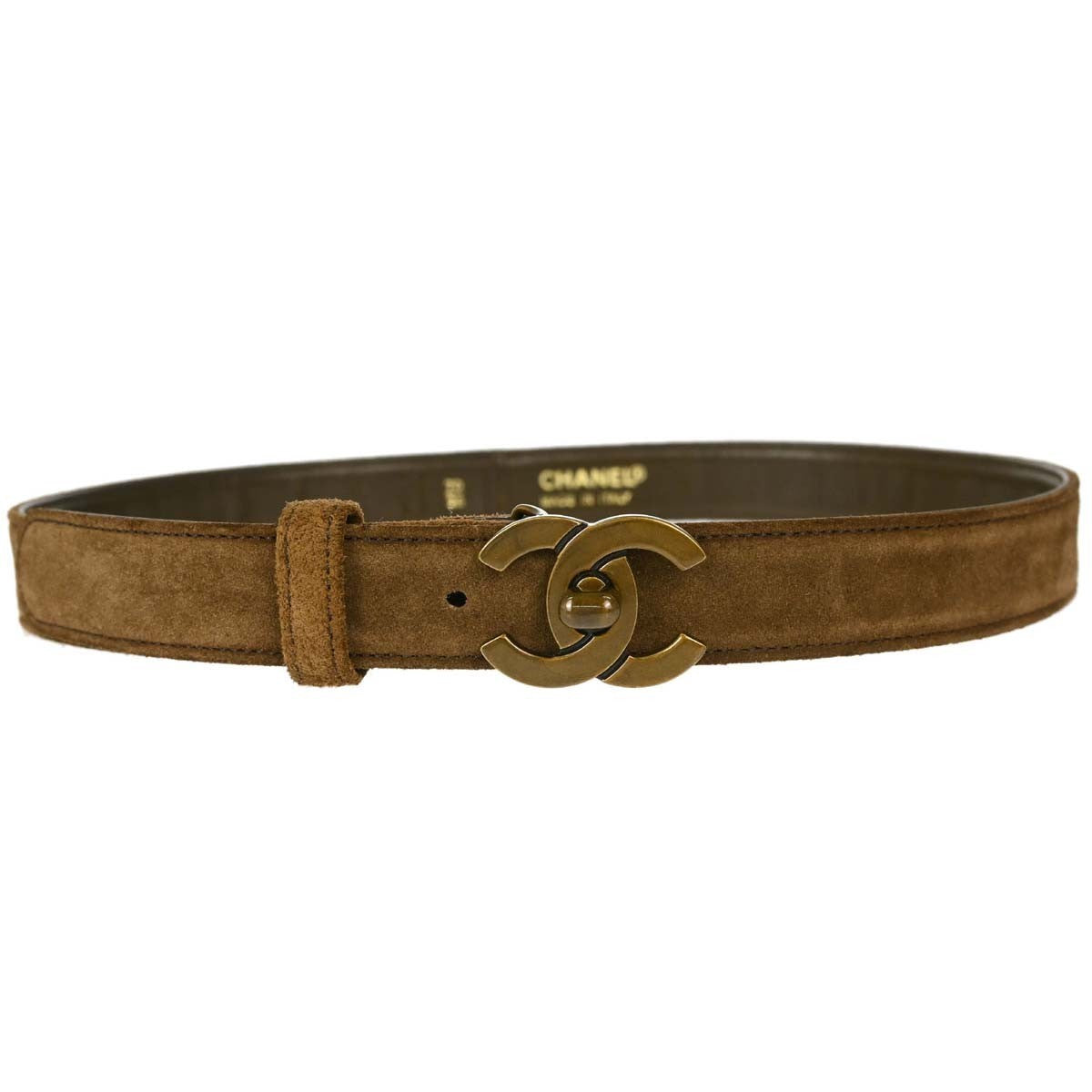 Chanel Cc Turnlock Belt Suede Brown Suede Belts Accessory (Pre-Owned)