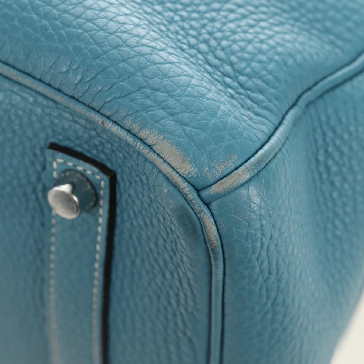 Hermes Birkin Blue Clemence With Palladium Hardware Blue Leather Handbag (Pre-Owned)