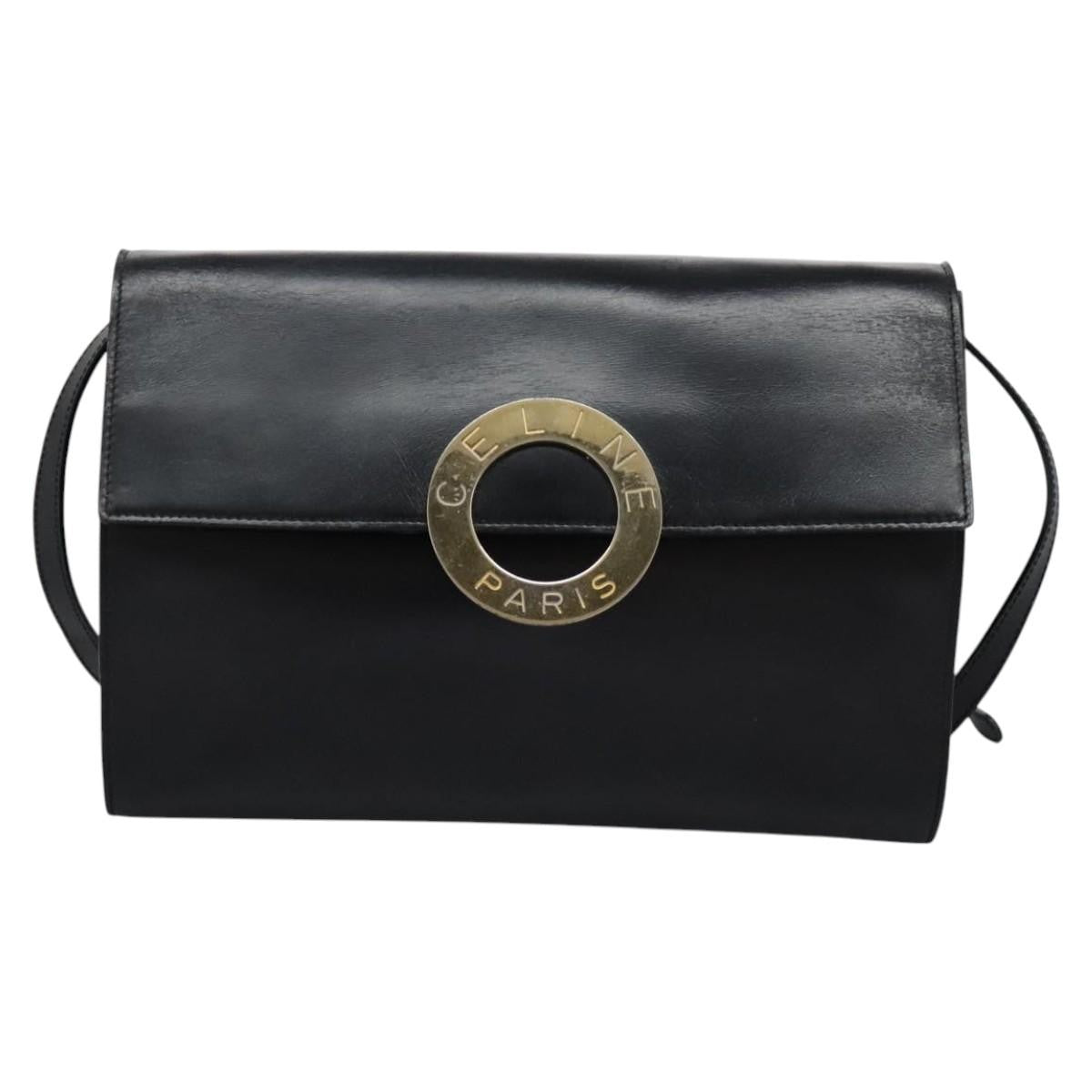 Celine Vintage Circle Logo Leather Black Leather Bag (Pre-Owned)