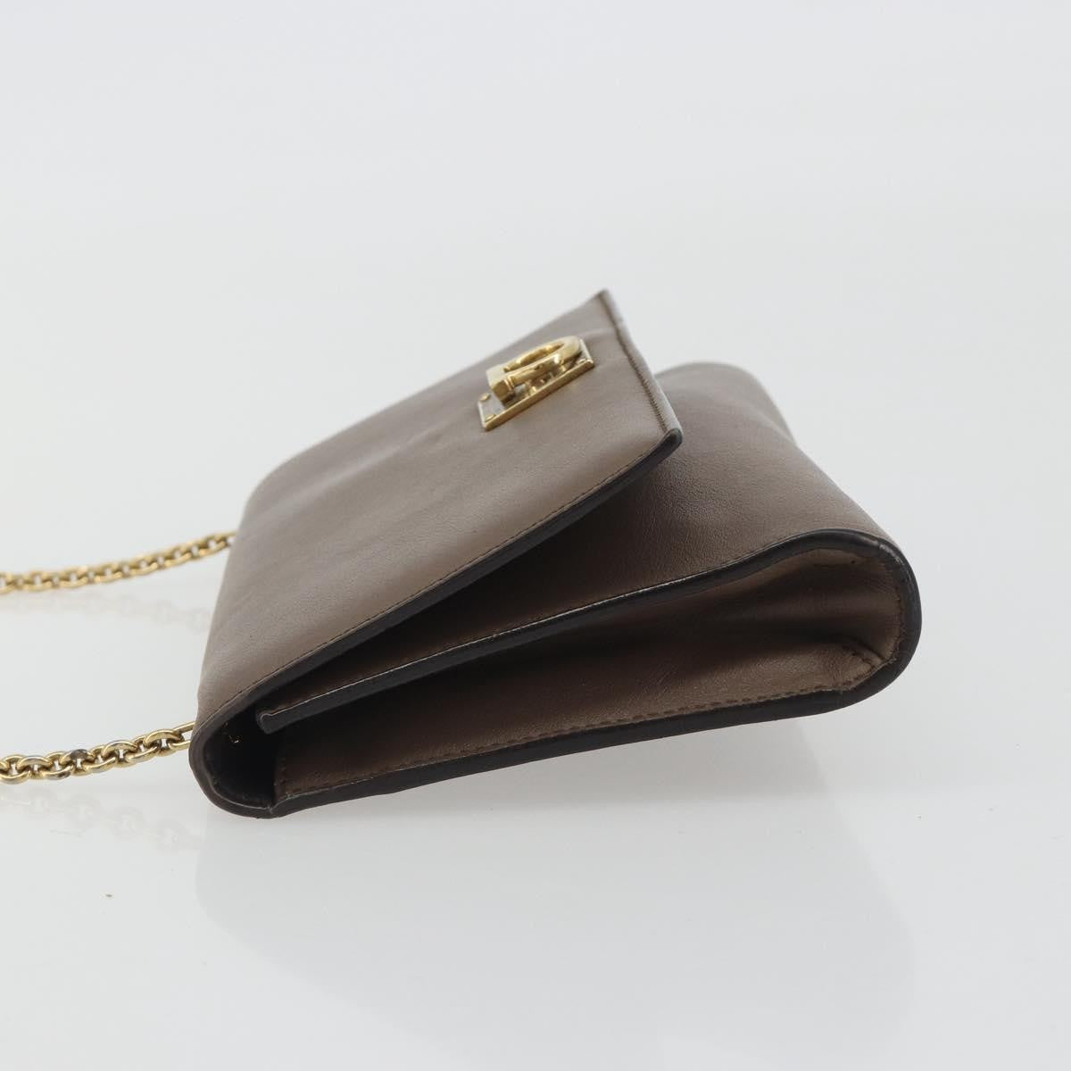 Salvatore Ferragamo Gancini Chain Leather Gray Leather Shoulder Bag Bag (Pre-Owned)
