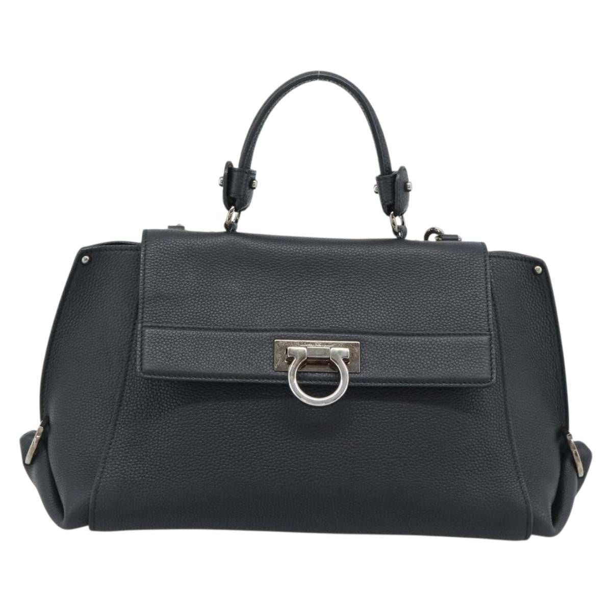 Salvatore Ferragamo Sofia Satchel Grainy Leather Black Leather Handbag (Pre-Owned)