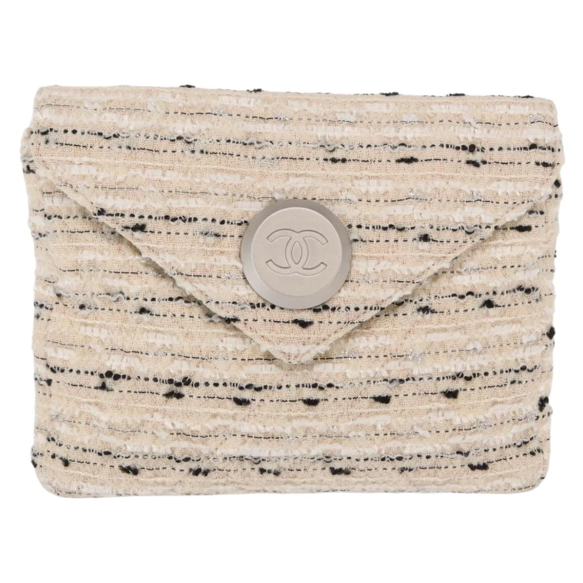 Chanel Vintage Envelope Chain Clutch Tweed White Tweed Clutche & Pouche Bag (Pre-Owned)