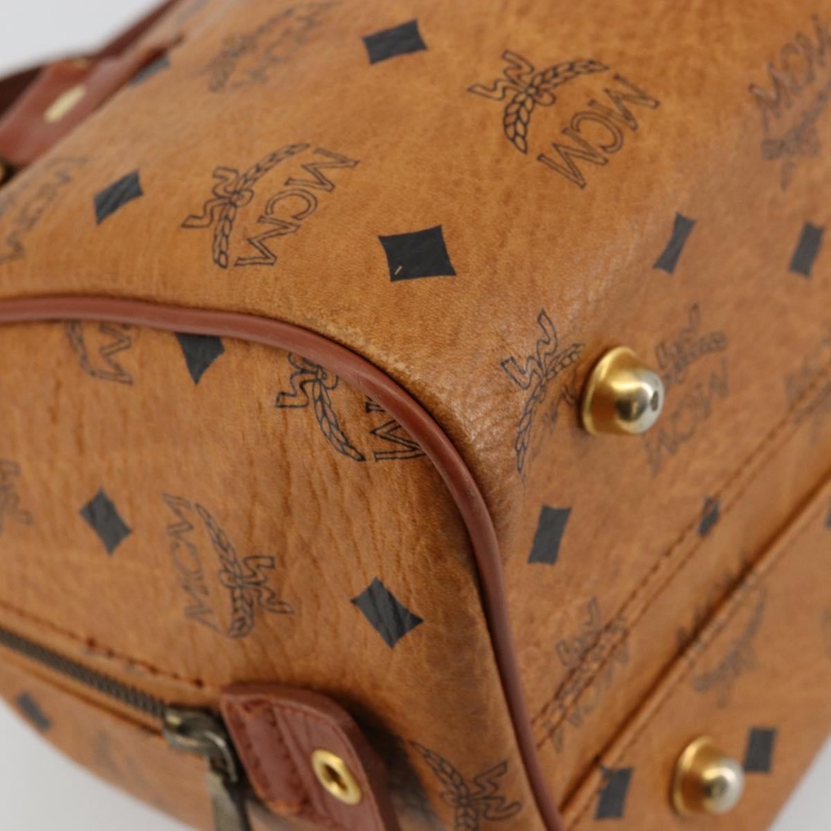 MCM Vicetos Logogram Boston Brown Leather Travel Bag Bag (Pre-Owned)