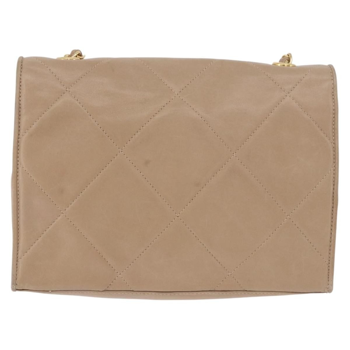 Chanel Flap Chain Leather Beige Leather Shoulder Bag Bag (Pre-Owned)