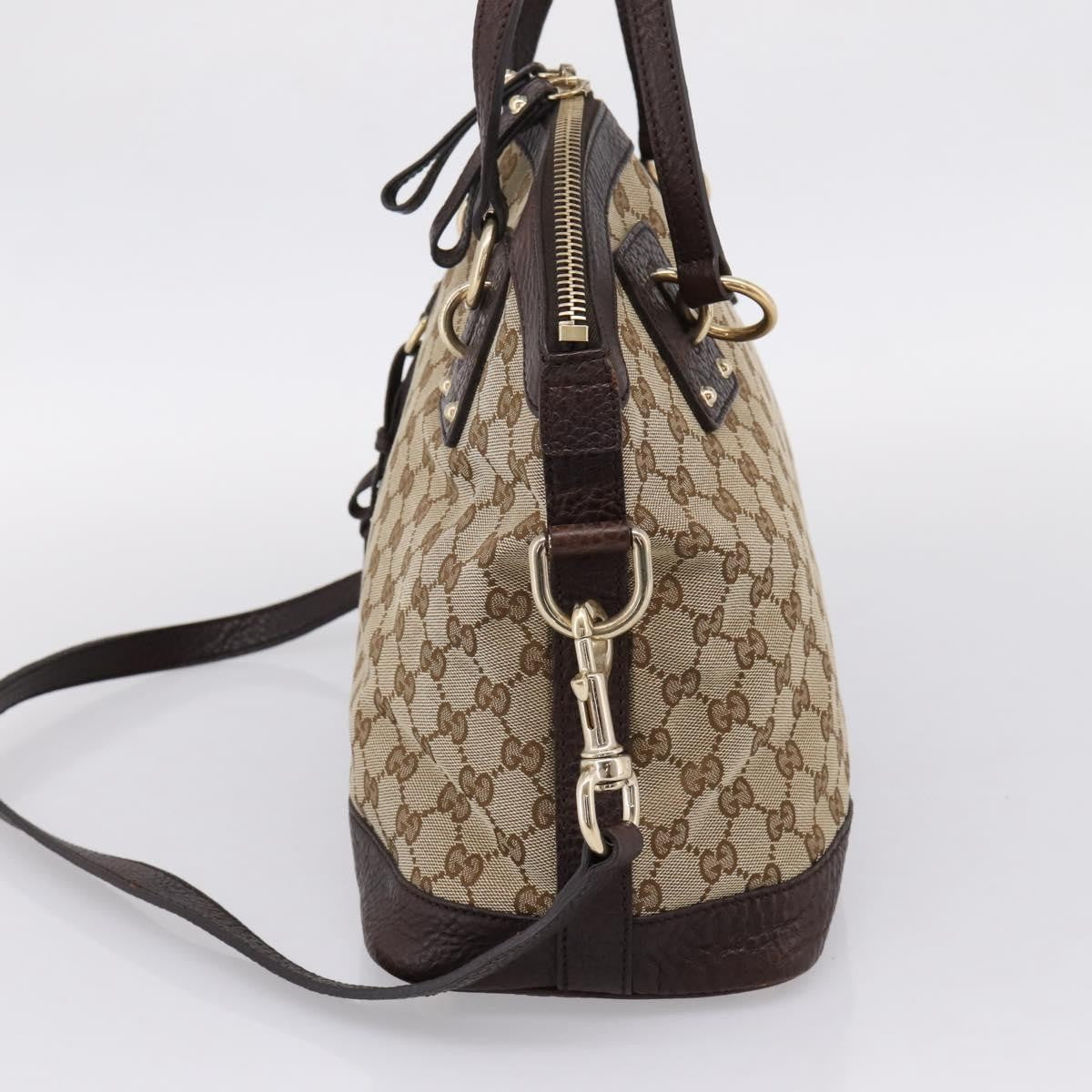 Gucci Britt Convertible Dome Satchel Gg Canvas Beige Canvas Handbag (Pre-Owned)