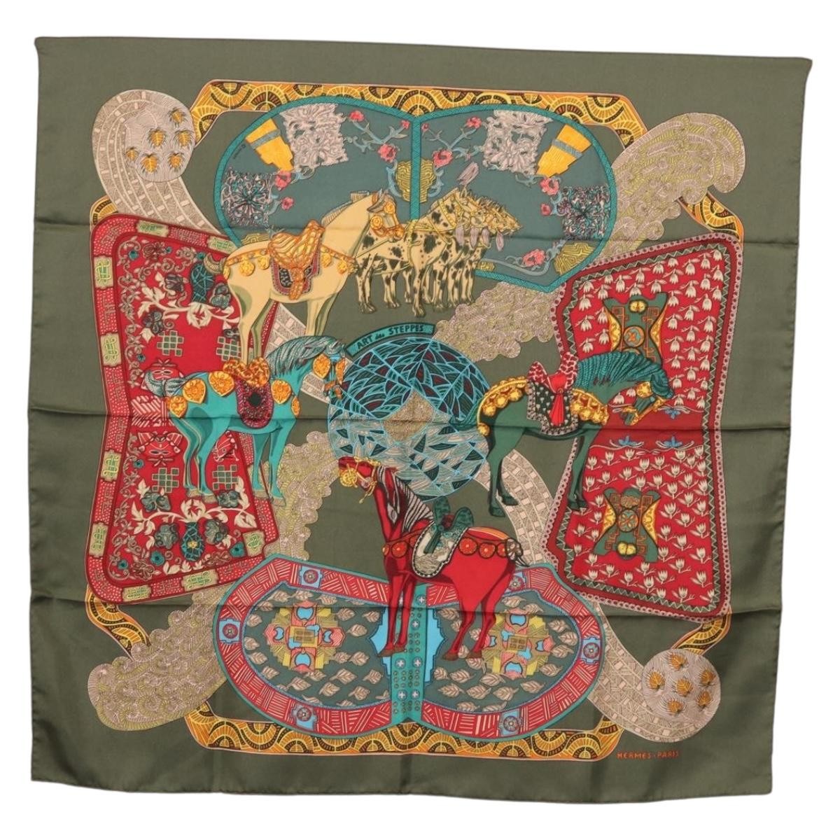 Hermes Carré 90 Silk Multicolor Khaki Silk Scarve & Shawl Accessory (Pre-Owned)