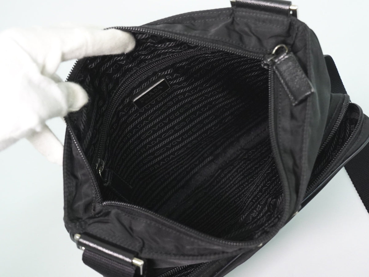 Prada Front Pocket Messenger Quilted Tessuto Black Nylon Shoulder Bag Bag (Pre-Owned)