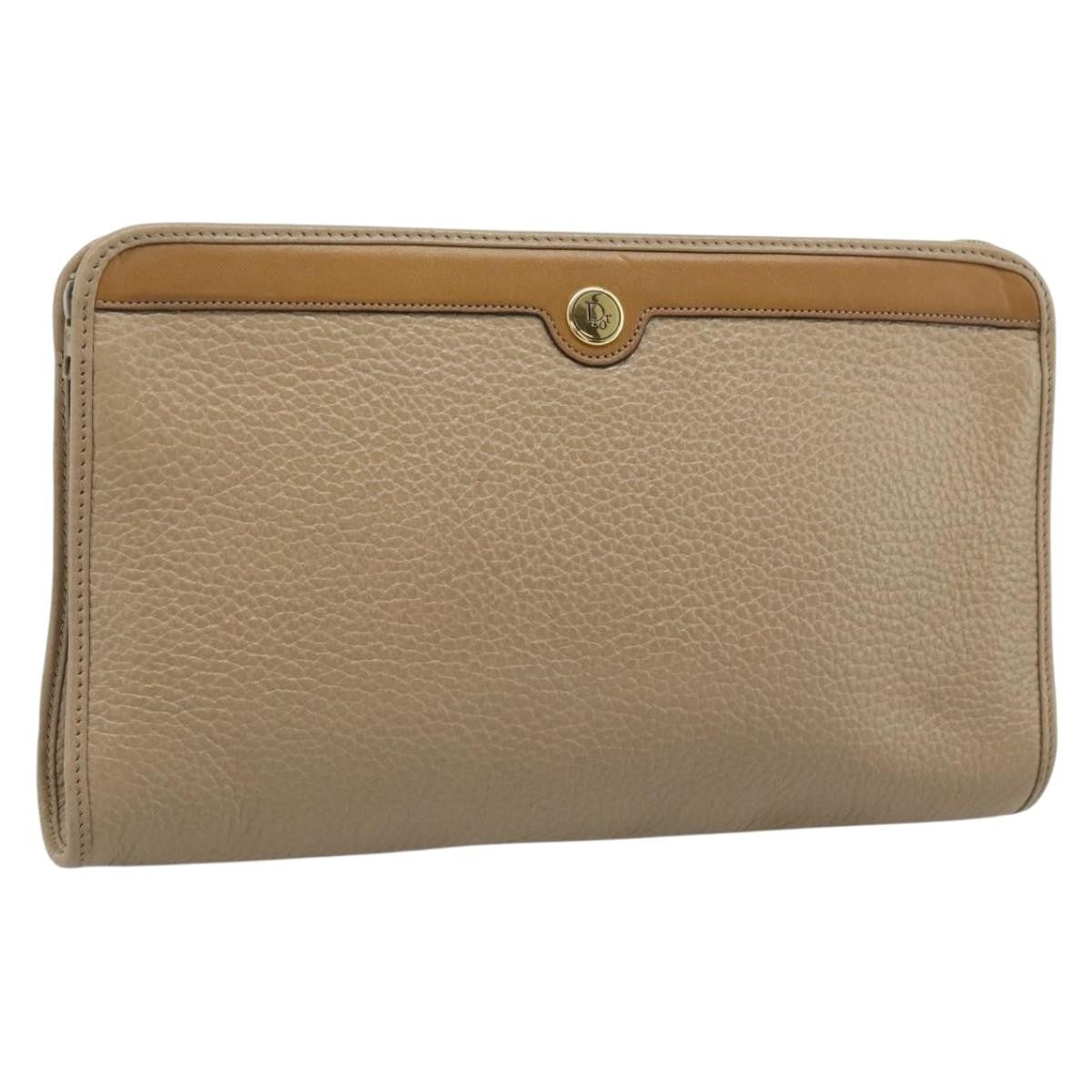 Christian Dior Vintage Zip Pochette Leather Beige Leather Clutche & Pouche Bag (Pre-Owned)