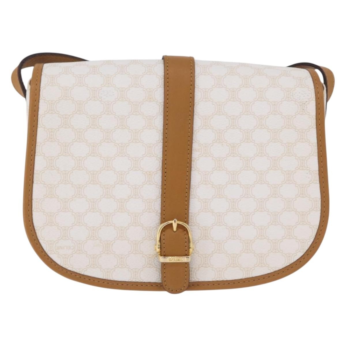 Celine Macadam Shoulder Canvas White Canvas Crossbody Bag Bag (Pre-Owned)