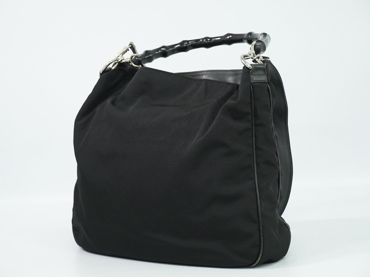 Gucci Vintage Bamboo Hobo Nylon Black Nylon Shoulder Bag Bag (Pre-Owned)