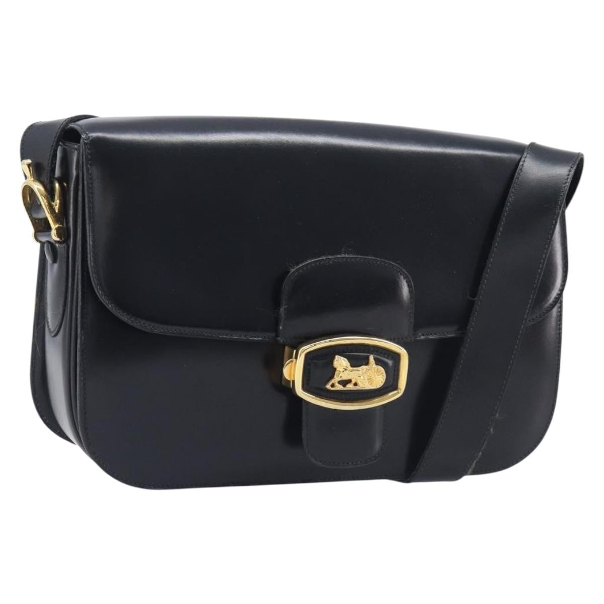 Celine Horse Carriage Leather Black Leather Shoulder Bag Bag (Pre-Owned)