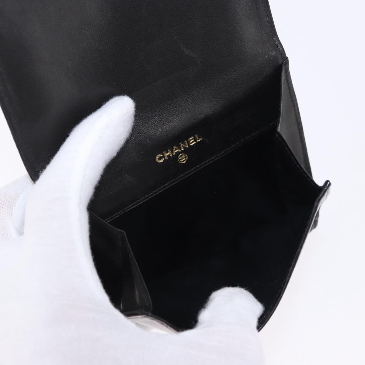 Chanel Vintage Timeless Bifold Lambskin Black Leather Wallets Accessory (Pre-Owned)