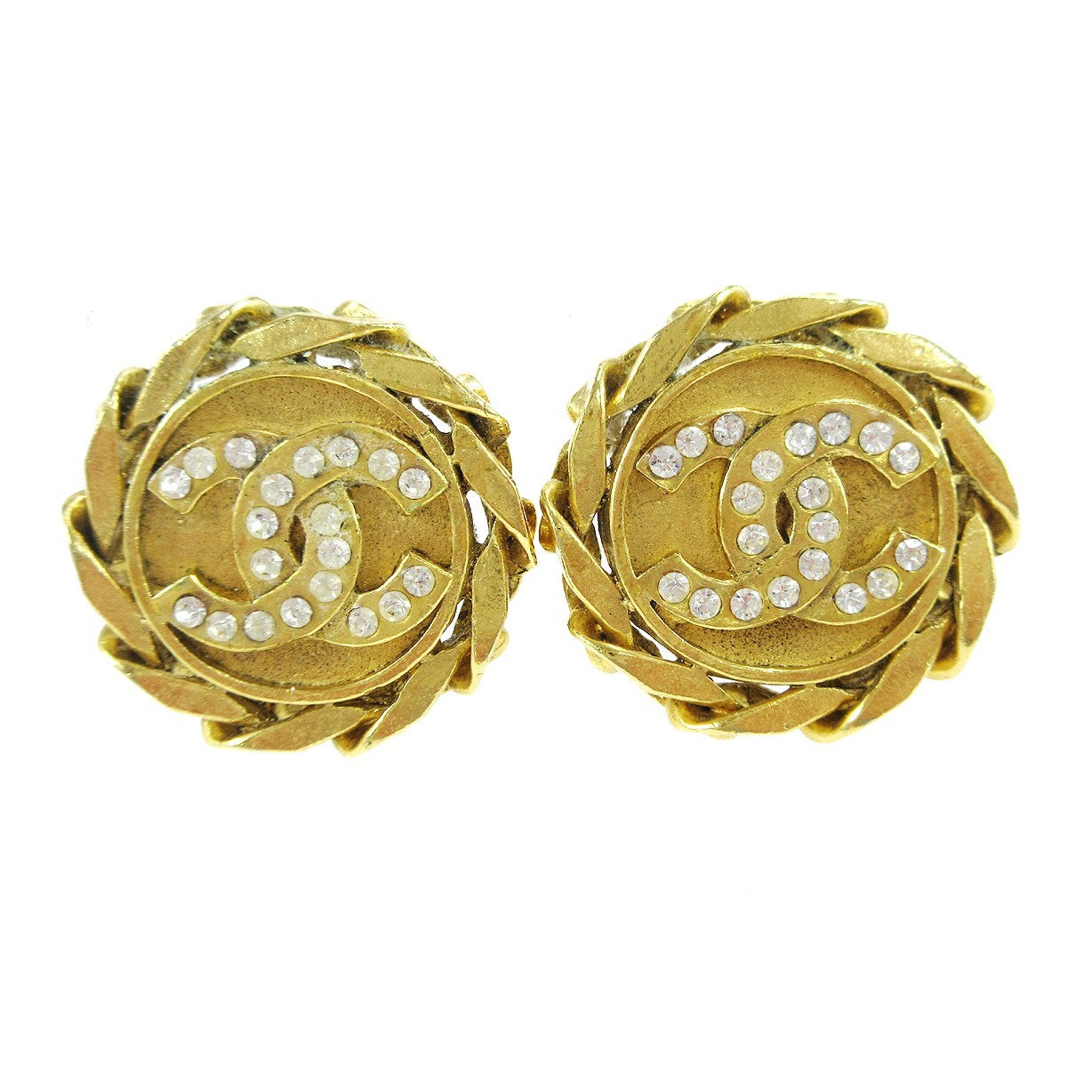 Chanel Cc Button Clip-On Metal With Faux Pearl Gold Gold_Plated Earrings Jewelry (Pre-Owned)
