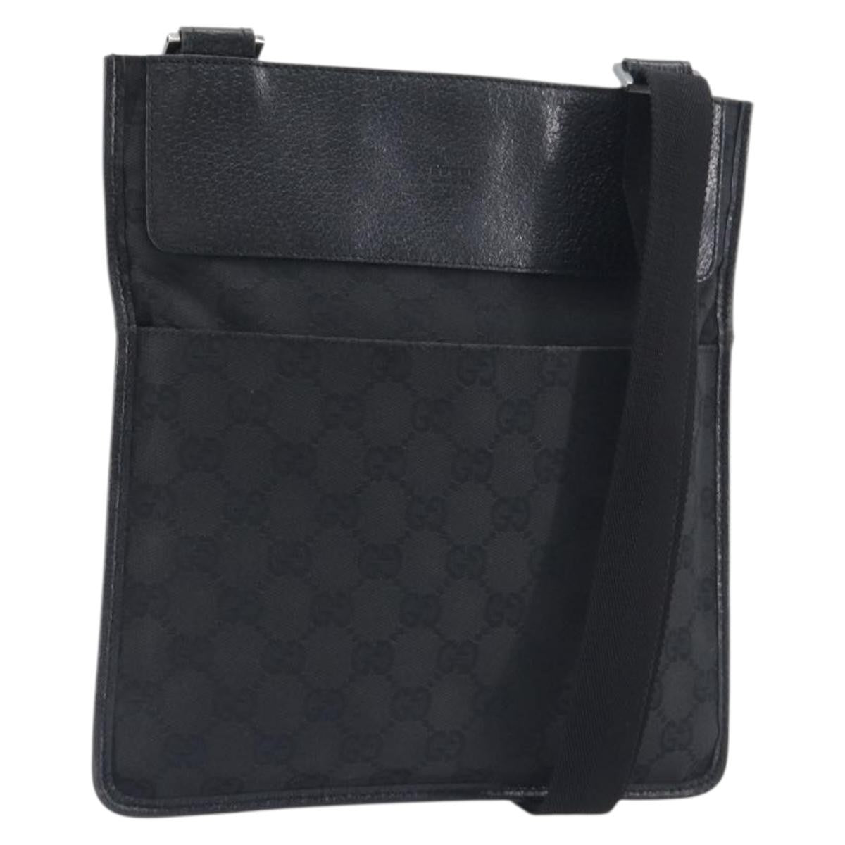 Gucci Vintage Flat Messenger Gg Canvas And Leather Black Canvas Handbag (Pre-Owned)