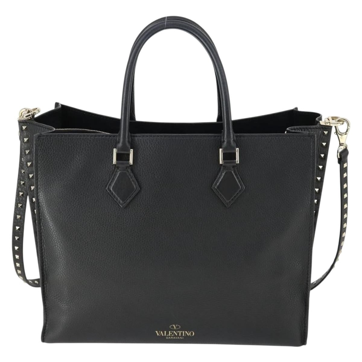 Valentino Garavani Rockstud Open Leather Black Leather Tote Bag Bag (Pre-Owned)