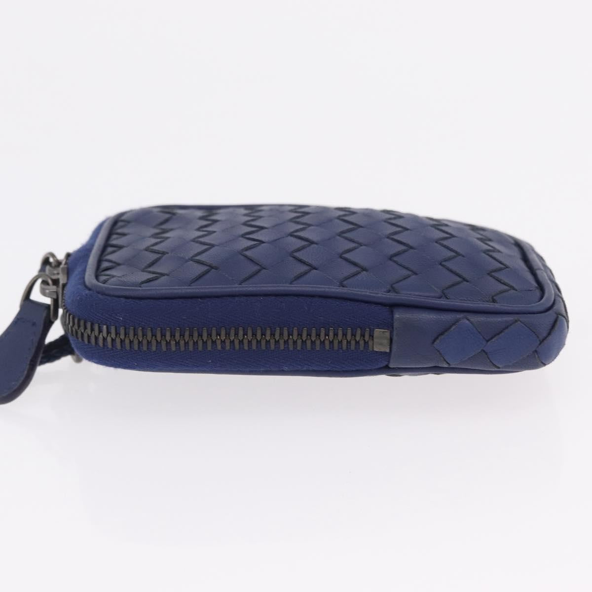 Bottega Veneta Zip Around Intrecciato Nappa Navy Leather Handbag (Pre-Owned)