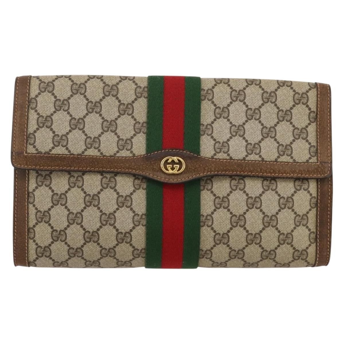 Gucci Vintage Web Flap Clutch Gg Coated Canvas Beige Canvas Clutche & Pouche Bag (Pre-Owned)
